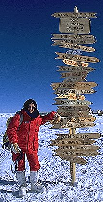 [DistPole.jpg]
Stefania in front of the Dome C distance sign pole. Computed by me and built by the cook, 1996.