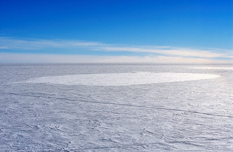 [SnowDifferentReflectance.jpg]
Curious area of snow with a different light reflectance index. Studies are underway to measure the exact albedo of Antarctica, the albedo being the proportion of sunlight reflected by the surface. Because Antarctica is so reflective (white snow), small differences in reflection can change a lot the amount of energy accumulated by the planet. This value needs to be precisely quantified before being integrated into global atmospheric models.