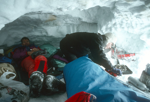 Cooking in a snowcave up Denali, Alaska