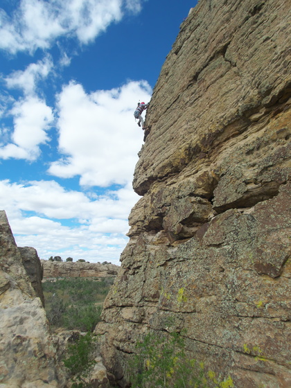 [20190430_143800_Mentmore.jpg]
A longer easy route at Mentmore. Another problem with this place is the garbage and broken glass at the base. It's need a good cleanup. And a 3rd minor issue is that there are many round climbing holds... which are indeed bullet holes !