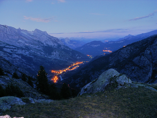 [20060809-2141-ValouiseEHDR.jpg]
The high contrast between the lights and the scenery makes it a special case for HDR: if the image is exposed for the background, the lights appear as white circles instead of colored dots. This is the village of Pelvoux in Oisans.