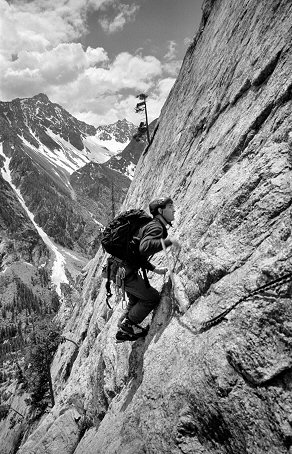 [PalavarVDS_Vincent1.jpg]
Vincent training in plastic boots on La Vie Devant Soi, TD+, Palavar-Les-Flots, dalles d'Ailefroide. Guaranteed repeat falls on those smooth slabs.