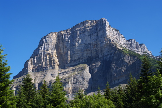 [20120616_172638_Granier.jpg]
The north face of Granier as seen from the namesake pass. The NW pillar is right below the summit, the route following the crack system a few pixels left of the shade/sun limit.