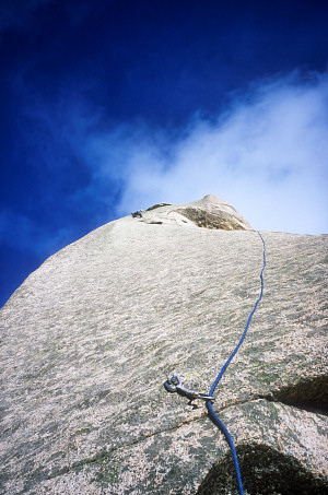 [Corsica_ElephantBackRunout.jpg]
The slabs on the upper part of the Elephant's back are somewhat runout as you can see. But don't let that pic put you off, the bolts are good, well, at least those that have been replaced, and you won't risk running out of quickdraws on the route.