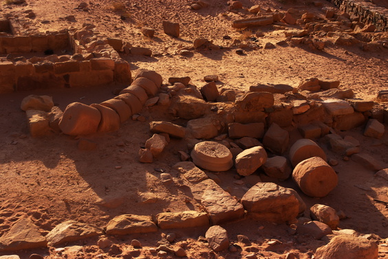 [20111104_070606_NabateanTemple.jpg]
Column fallen off the temple. There are Nabatean temples all over Jordan, including in Wadi Rum, 2 minutes away from the rest house. It seems hard to believe, but there also used to be baths near the spring, although there isn't much to see anymore.