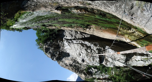 [20080802_133009_FerrataPontamafreyVPano.jpg]
Vertical panorama of the bridge above the waterfall on the Pontamafrey ferrata.