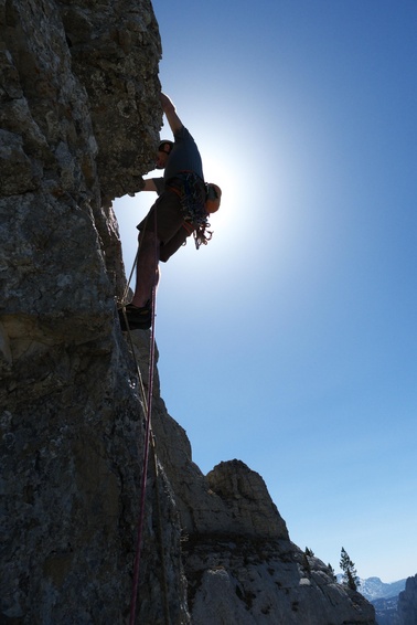 [20110410_145823_MtAiguille.jpg]
The crux of the route: a polished overhanging crack, but only a few moves.