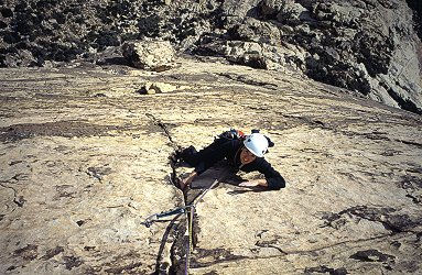 [EagleDance3.jpg]
Jenny on a steep upper pitch of Eagle Dance