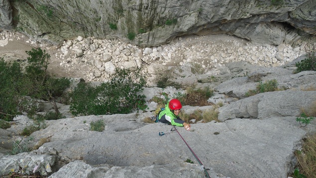 [20121105_125459_Gorropu.jpg]
Gorropu Canyon, on a very windy and rainy day. I actually waited for 15 minutes on a bolt halfway up the first pitch for the rain to abate right before doing the delicate 6c move. On the other side of the canyon start several very long grade 8 routes and it was funny to see a bail binner on the 2nd bolt. A presumptuous party ?