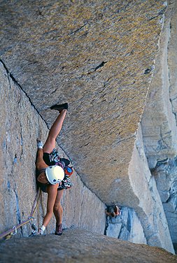 [ElMatadorStem2.jpg]
In the long open chimney of the Matador, you hold the position fine for a few moves. And then your calf begins to heat up. And burn. And cramp. And rot away. And fall off.