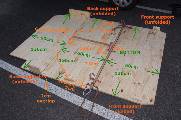 [20071125_153513_Kangoo.jpg]
A bottom view with most of the measurements. Note that the total length is 184cm, so it will sleep most people directly.