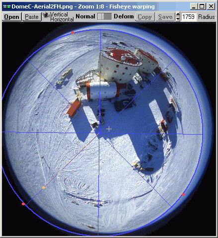 Fisheye image, before and after vertical correction (mouseover effect)