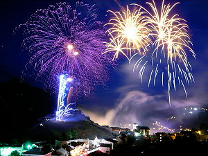 Bastille day fireworks above old town