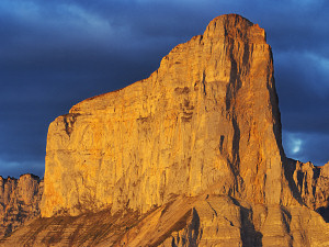 East face of Mt Aiguille under an ominous morning sky