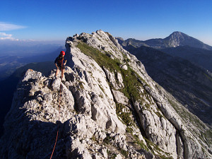 Summit ridge of Mt Gerbier after ascent of the north face