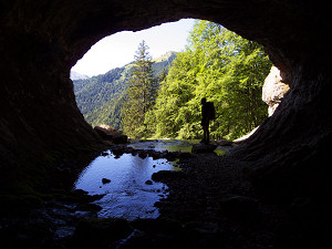 Entrance to a deep cave within the limestone