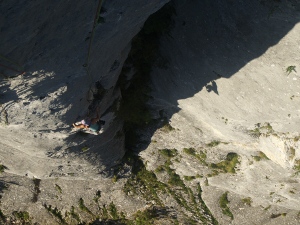 Climbing a pillar at Lans-en-Vercors