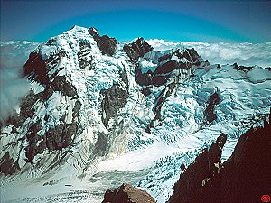 High up the west ridge of Mt Cook