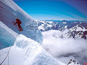 Me passing the summit crevasse of Elie de Baumont