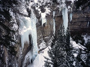 Ice climber at the Fang, Vail