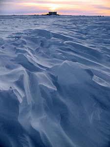 Sastruggi formed during the winter and the first sun above Concordia